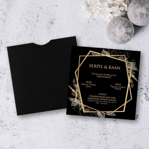 Zarif 708 Siyah Kare Davetiye