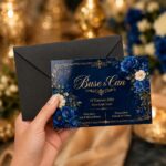 Mavi Çiçekli Premium Düğün Davetiyesi