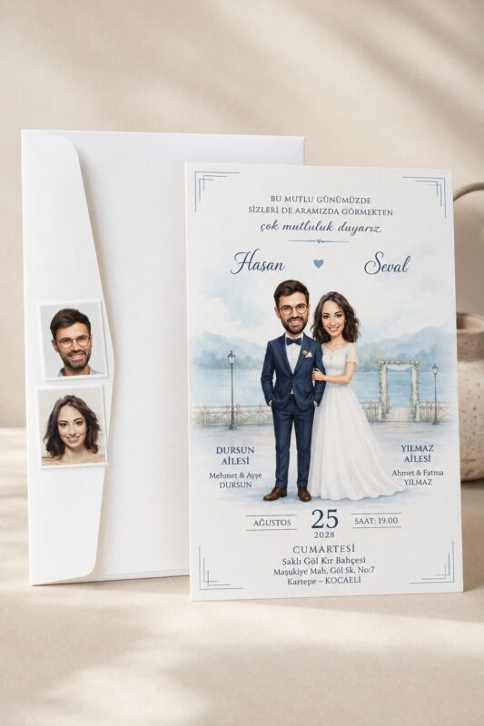 Göl Manzaralı Karikatür Davetiye